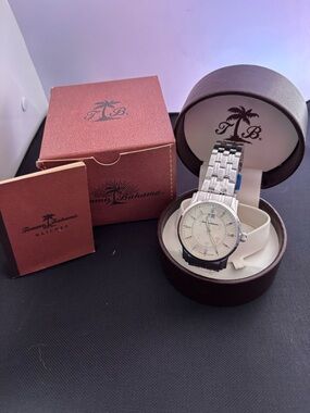 Tommy Bahama Watch Brisbane Silver-Tone with Ivory Dial and Swiss Movement